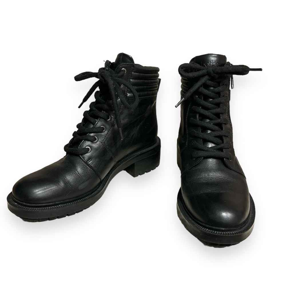 BOTKIER Black Leather Moto Boot Side Zip